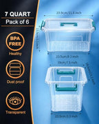 7Qt Clear Storage Bins with Lids,6-Pack Stackable Storage Containers With Buckle Latches.Perfect for LEGO, Crafts, Office Supplies, and Dorm Room Organization,Blue - Image 2