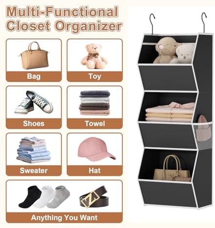 Hanging Closet Organizer Collapsible Bedroom Closet Organization, 3 Shelf | Closet Organizers and Storage Hanging with Mesh Pocket for Clothes, Closet Hanging Organizers and Storage for Wardrobe, Black - Image 5