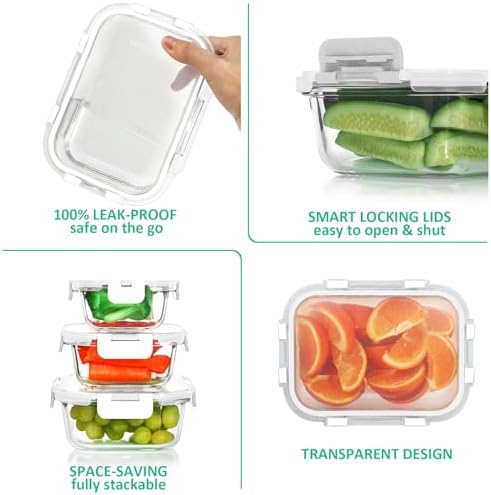 KOMUEE 24 Pieces Glass Food Storage Containers Set, White - Image 3