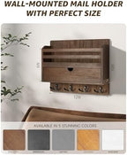 Rebee Vision Mail Organizer Wall Mount with Hooks for Entryway, Retro Brown - Image 5