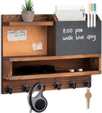 Key Holder for Wall Mount with Mail Organizer, Farmhouse Key Holder for Wall with Shelf, Chalkboard&Corkboard, Entryway Organizer 11 Metal Hooks, Decorative Natural Pine Wood, 14.6*11.1*3.3”, A-Brown by FIPUTE-MakesLifeEasier