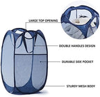 TECHMILLY Collapsible Mesh Pop Up Laundry Hamper with Sturdy Handles and Side Pocket - Portable Foldable Clothes Baskets for Dorm, Bathroom & Travel Storage (Blue, 3 Packs) - Image 3