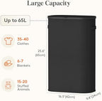 Lifewit Slim Laundry Basket with Lid and Removable Bag, 65L, Black - Image 3