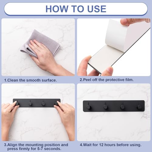 Key Holder with 4 Hooks,Adhesive Key Hanger Organizer for Wall Mount - Image 5