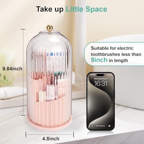 QIYVLOS Toothbrush Holders with Sliding Lid, Rotating 3 Slots Bathroom Organizer Countertop, Tooth Brush Toothpaste Holder Bathroom Counter Stand Sink Organizer Caddy for Makeup Brushes Holder (Pink) - Image 6