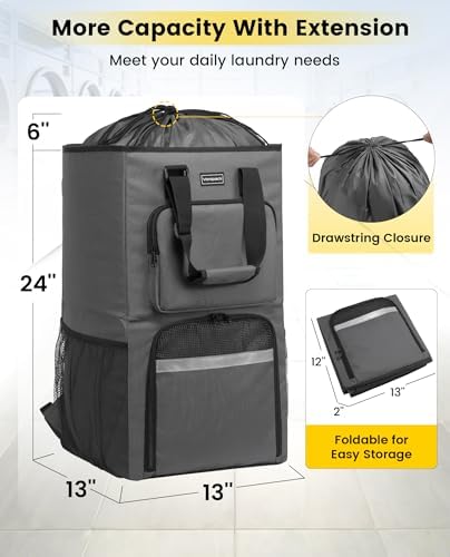 Vorspack Laundry Backpack for College Dorm, Heavy-Duty Hamper, Grey - Image 2
