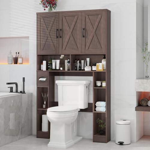 Vabches Over The Toilet Storage Cabinet with 3 Barn Doors.Espresso - Image 7