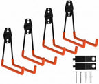 Garage Hooks, 4 Pack Large Square Wall Hooks for Hanging Heavy Duty Ladders, Bikes, Tools Ideal for Garage, Garden, Basement Utility Room Storage (Orange) by CRXCRC