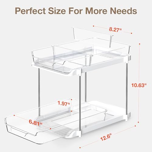 Delamu 2-Tier Multi-Purpose Bathroom Under Sink Organizers and Storage, Stackable Kitchen Pantry Organization, Pull Out Medicine Cabinet Organizer with Movable Dividers, White, 1 Pack - Image 2