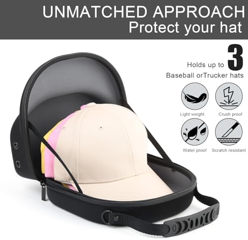 GERMUN Hard baseball hat case, Hat Carrier Travel Case with Adjustable Shoulder Strap, Hat cap case for 3 Baseball Caps - Perfect for Traveling & At-Home Storage (Black with Grey) - Image 2