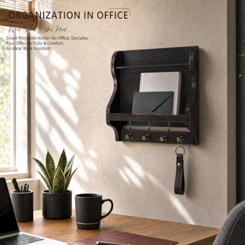 Mail Organizer Wall Mount: Magazine Holder for Room Decor, Distressed Black - Image 3