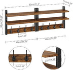 Double Shelf Coat Rack Wall Mount with 8 Hooks, Rustic Brown HWS009H-2 - Image 3