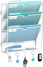 4-Tier Wall File Organizer and Mail Organizer with 5 Hooks, White by JMHUD