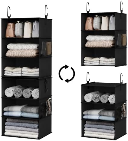 StorageWorks Hanging Closet Organizer, 6-Shelf with 2-in-1 Design, Ivory | Maximize Closet Space with Reinforced Shelves, Small Closet Storage Solution for Bedrooms, Dorms and RVs, Jumbo by StorageWorks