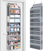 LAMU Over the Door Organizer, Large Capacity Behind the Door Storage with Clear PVC Windows, Heavy Duty Stuffed Animal Storage for Dorm Nursery Bedroom Closet Bathroom Pantry Shoes, 5 Tier Grey by YourHome-OrganizationHelper