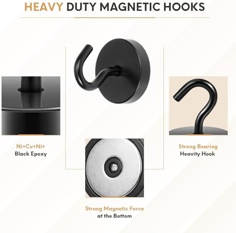 Neosmuk Magnetic Hooks Steel Tube Design for Cruise,130lb+ Black,10 Pack - Image 5