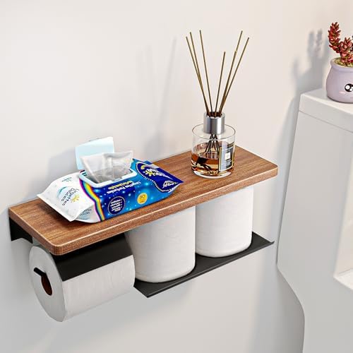 Double Toilet Paper Holder with Wide Solid Wood Shelf - Image 6