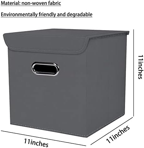 Closet Organizers Fabric Storage Bins With Lids Collapsible Cube Storage Organizer Basket With Handles,Storage Boxes for Clothes Storage,Office,Laundry,Shelves,6 Pack,（Grey - Image 2