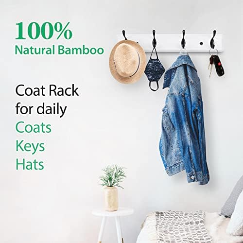 Heavy Duty Wooden Coat Rack, Wall-Mounted, Black Hook White Board, 19 Inch - Image 6