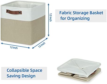 Temary Fabric Storage Baskets 12x12 Cube Bins 4 Pack Cloth Baskets for Shelf, Storage Cubes Bins Gift Empty (White&Khaki) - Image 7