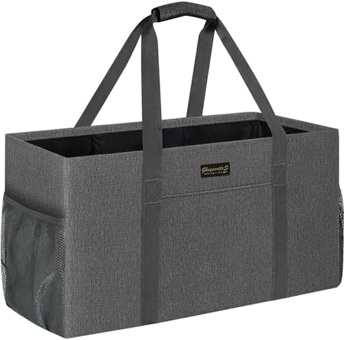 GhvyenntteS Extra Large Utility Tote Bag, Stand Up Utility Tote with Metal Wire Frame & Hard Bottom Board, Reusable Grocery Bags With Handles, Extra Large Beach Bag, Collapsible Car Tote by GhvyenntteS