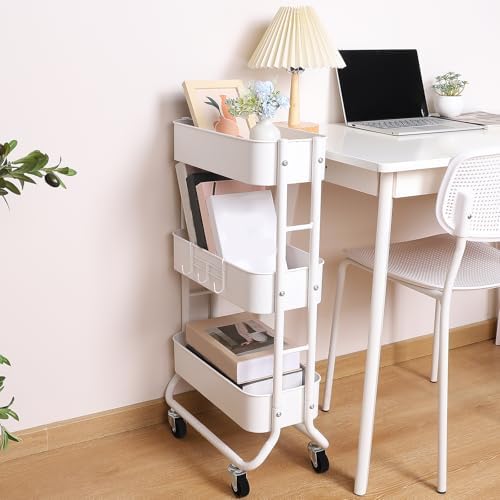 MAX Houser Slim 3-Tier Rolling Utility Cart with Extra Hook, White - Image 4