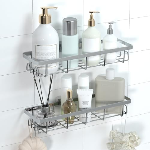 Shower Caddy Organizer with Hooks,Self Adhesive Bathroom Shelves,No Drilling Bathroom Organizers and Storage,Perfect for RV, Apartment, Home Decor,2 Pack Silvery - Image 6