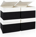 Bagnizer Large 22 Quart Linen Fabric Foldable Storage Bin Cube Organizer Basket with Flip-Top Lid & Handles, Clothes Blanket Box for Home, Office, Closet, Black & White, 4 Pack 14.6 x 9.5 x 9.5 by Bagnizer
