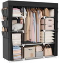 VTRIN Portable Closet Wardrobe for Hanging Clothes 57.3 Inch Large Capacity Clothes Rack with Cover, 10 Storage Organizer Shelves, 1 Hanging Rods and 6 Pockets, Free Standing Closet for Bedroom, Black by VTRIN