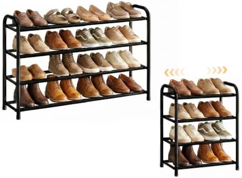 ENJOYBASICS 4 Tier Expandable Shoe Rack, Metal Small Shoes Shelf, Black by ENJOYBASICS