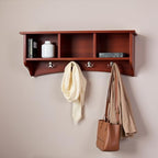 Shaker Cottage Wall-Mounted Coat Rack with 3 Storage Cubbies and 4 Hooks – 36" Space-Saving Entryway Organizer, Mudroom and Hallway Wall Shelf by Alaterre Furniture (Cherry Finish) - Image 2