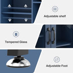 Over The Toilet Storage Cabinet with Tempered Glass Doors and Adjustable Shelf, Bathroom Organizer with Metal Stand Space Saver Over Toilet , Modern Toilet Rack for Bathroom, Restroom, Laundry, Blue - Image 6