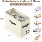 OIAHOMY 4 Pack Shoe Organizer for Closet, Foldable Shoe Storage Bins with Adjustable Dividers, Stackable Oxford Cloth Sneaker Boxes for Entryway Bedroom, Fits Up to 32 Pairs, Beige - Image 3