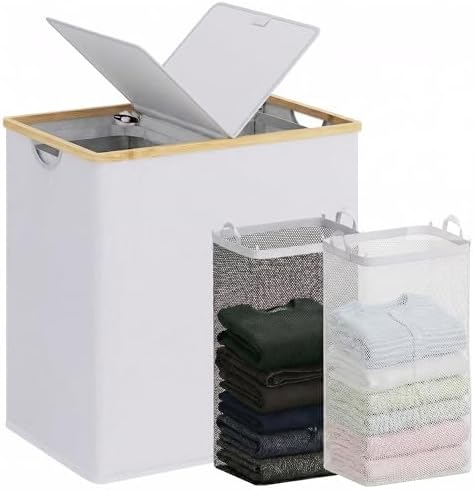 efluky Double Laundry Hamper with Lid and 2 Removable Bags, Light Grey by efluky