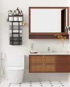 Large Towel Rack & Bathroom Towel Holder - Wall Mounted Metal Rack with Wooden Floating Shelf, Small Bathroom Towel Storage, Easy Holds 6 Large Rolled Towels, Black with Brown Plank - Image 5