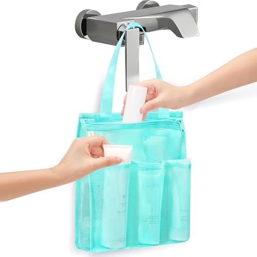 famichan Mesh Shower Caddy Portable, Gym Travel Camp Dorm Room Essentials for College Student Boy Girl, Bathroom Shower Bag - Blue by famichan