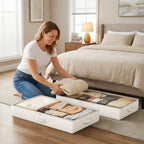 2-Pack Under Bed Storage Containers, 4.5 Inches Tall Clothes Storage, Beige | Low Profile Collapsible Underbed Organizer Bin with Sturdy Sidewalls/Bottom, Cotton-linen, For Seasonal Clothes & Bedding - Image 5
