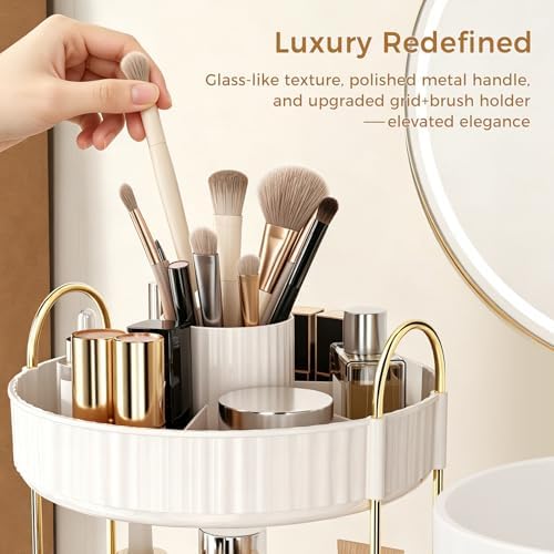 360° Rotating Makeup Organizer, Upgraded 3 Tier Skincare Perfume Organizers for Women, Bathroom Organizer Countertop, Clear Cosmetic Dresser Organizer with Makeup Brush Holder, Sink&Counter(White) - Image 4