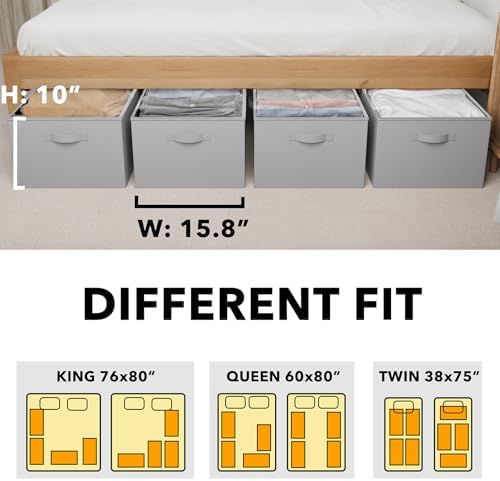 SpaceAid 4 Pack 10" High Under Bed Storage Containers, Large Underbed Storage Organizer Bins with Lids for Bedroom, Dorm, Clothes, Closet Organization, Bed Sheets and Blankets (Gray) - Image 4