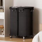 200L Double Laundry Hamper with Lid & Wheels, Oval Rolling Laundry Basket - Image 2