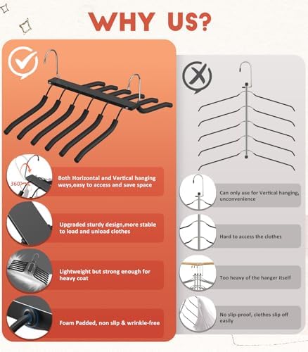 HUITEM Clothes Hangers Space Saving Hangers, 6 Tier Non Slip Shirt Hangers with Foam Padding, Space Saving Coat Hanger Closet Organizers and Storage for Shirts, Sweaters, T-Shirts, Jackets, 3 Pack - Image 5