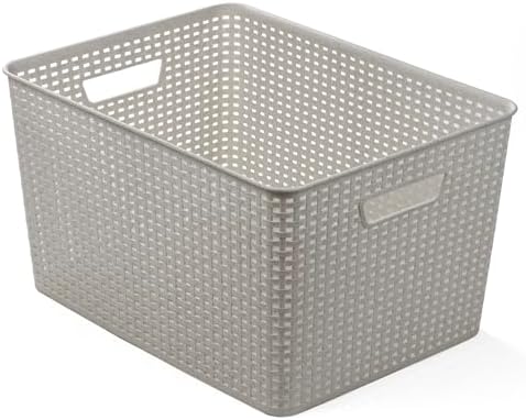 BINO | Plastic Storage Baskets, 33 Liter - 3 Pack, Natural Grey | THE WOVEN COLLECTION | Storage Basket for Shelves | Woven Storage Baskets for Organizing Bins | Pantry Shelf Organizer | Container Bin - Image 5