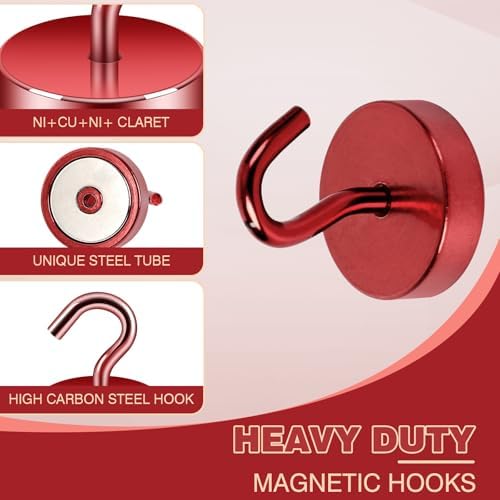 Neosmuk Magnetic Hooks Steel Tube Design for Cruise,80lb+ Red,10 Pack - Image 7