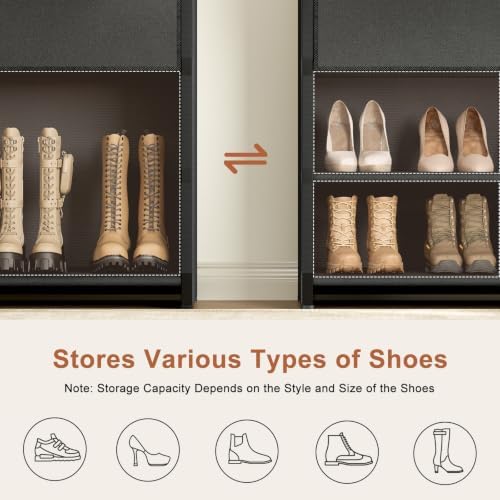 3-Door 7-Tier Shoe Cabinet, 21-28 Pairs Black Grey - Image 4