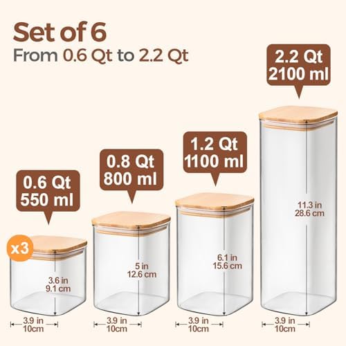 ComSaf Glass Storage Containers Set of 6 (2.2Qt/1.2Qt/0.8Qt/0.6Qt*3) - Image 2