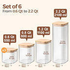ComSaf Glass Storage Containers Set of 6 (2.2Qt/1.2Qt/0.8Qt/0.6Qt*3) - Image 2