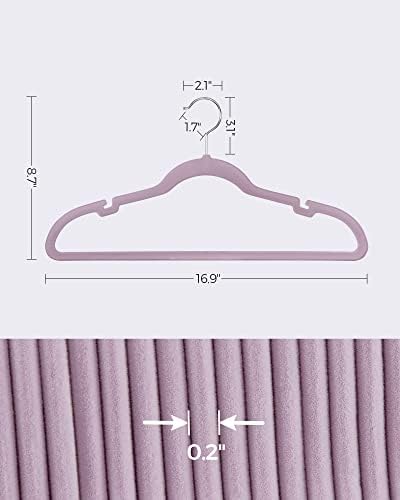SONGMICS Velvet Hangers 50 Pack, Non-Slip Clothes Hangers, Space-Saving | Suit Hangers with Shoulder Notches, Pants Bar, 360° Swivel Hook, for Closet, Light Lilac, BREANNA Collection UCRF029GP05 - Image 6