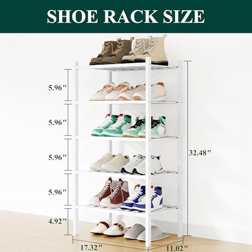 Smiry Bamboo Shoe Rack, 8 Vertical Slats, 5 Tier - 17.3" Wide, White - Image 2