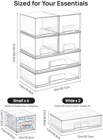 Vtopmart Stackable Storage Drawers Set of 6, Clear Plastic Organizer Bins for Bathroom Supplies, Ideal for Cabinet,Shelf, Pantry, Laundry Room Organization - Image 2