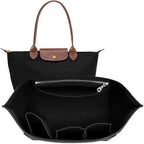 Doxo Purse Organizer Insert for Longchamp Le Pliage Tote, Large Bag Organizer with YKK Zipper Pocket & Cup Holder, Handbag Shaper for Women, Fits Original/Green/Energy L Tote, Black-WL by Doxo